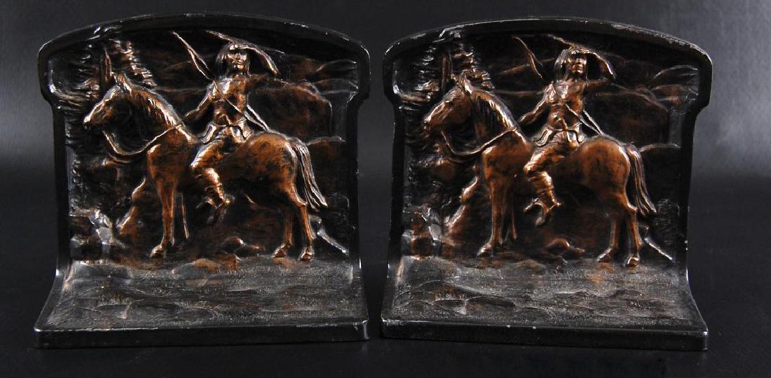 Antique Pair of Native American Indian Bronze Bookends (1 of 1)