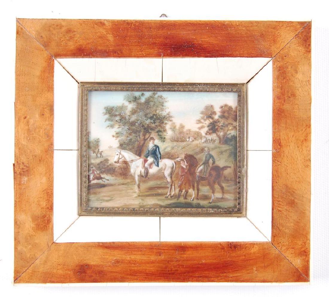 Antique Framed Miniature : Painted Porcelain Hunting (1 of 1)