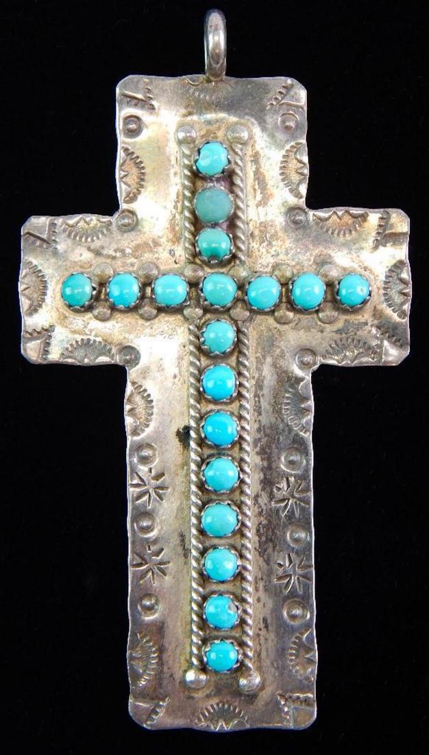 Zuni JP Ukestine Sterling Silver & Turquoise Cross (1 of 2)