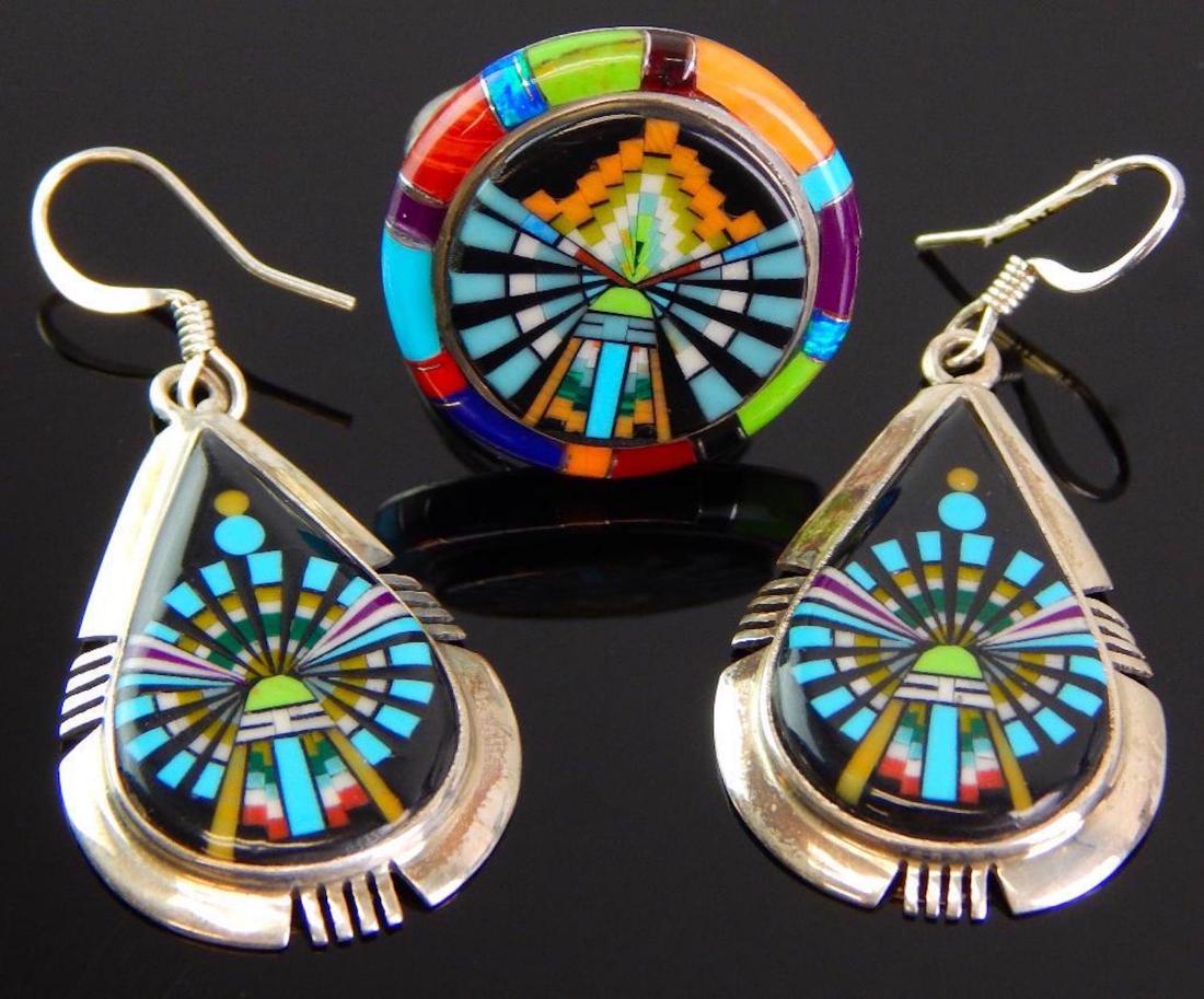 Sterling Silver Micro Mosaic Inlay Earrings & Ring Set (1 of 2)