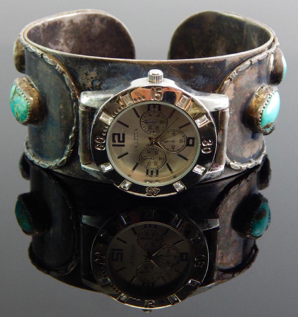 Vintage Sterling Silver & Turquoise Watch Cuff
