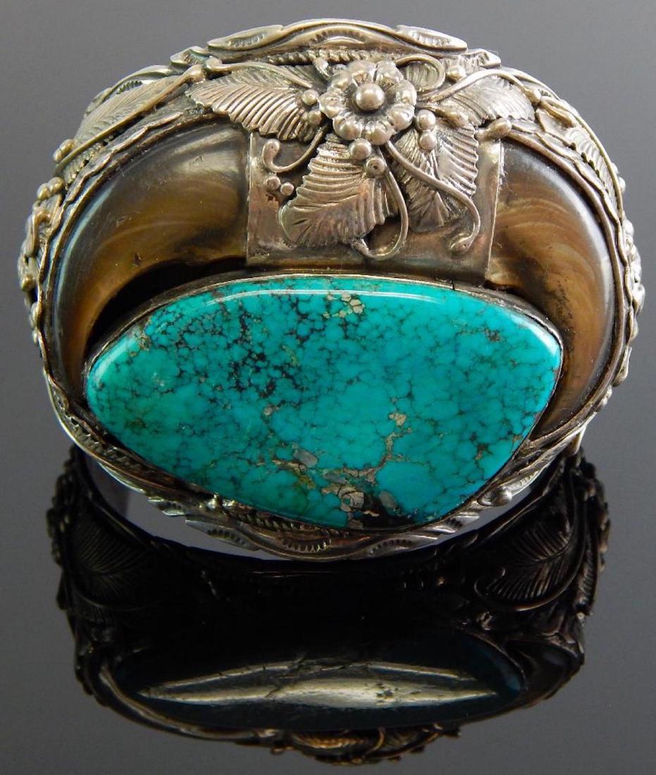 Turquoise & Bear Claw Sterling Silver Cuff Bracelet (1 of 4)
