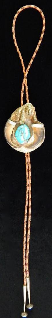 Turquoise & Bear Claw Sterling Silver Bolo Tie (1 of 2)