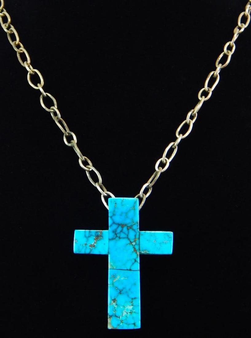 Turquoise Cross Pendant & Sterling Silver Chain (1 of 1)