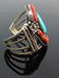 Large Sterling Silver Turquoise & Coral Cuff Bracelet - 2
