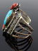 Large Sterling Silver Turquoise & Coral Cuff Bracelet - 3