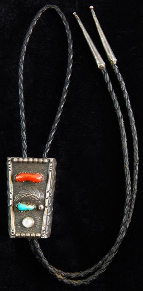 Sterling Silver Coral & Turquoise Bolo Tie (1 of 1)