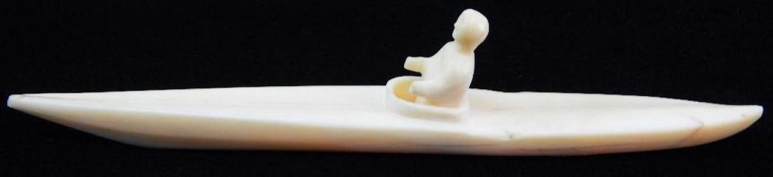 Carved Bone Inuit Fisherman: 1-1/4 x 5-1/2 x 5/8.
