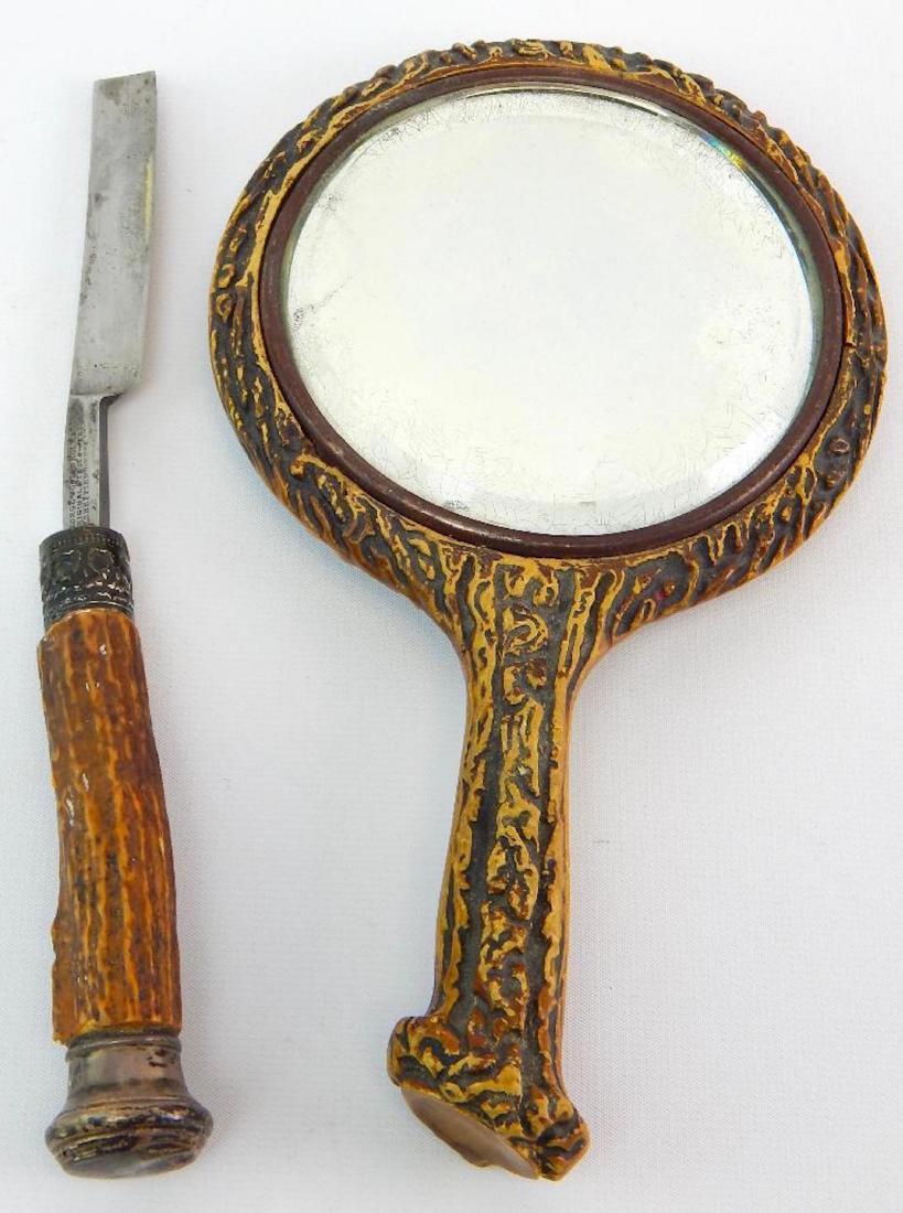 "Horn" Mirror and Stag Handled Razor Set (1 of 5)