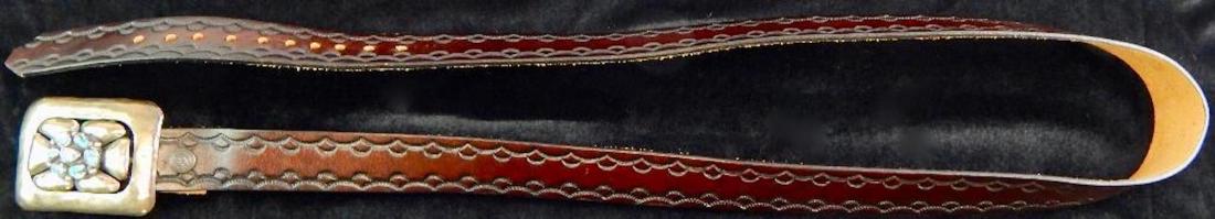 Vintage Leather Belt with Silver Turquoise Buckle (1 of 2)
