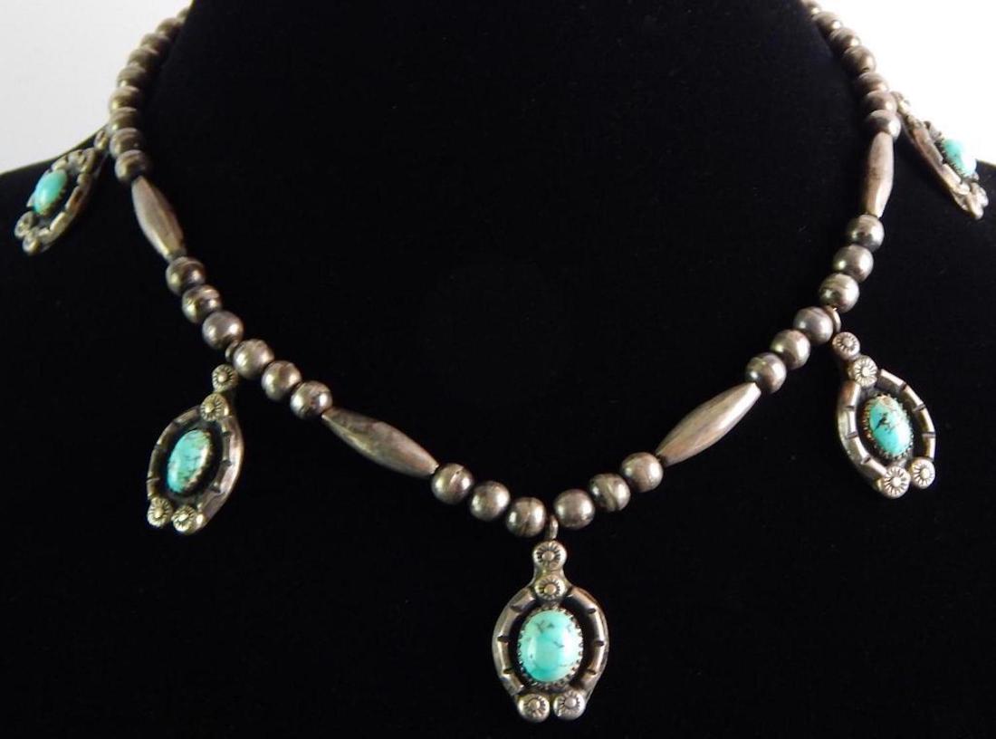 Sterling Silver Bead & Turquoise Necklace (1 of 1)