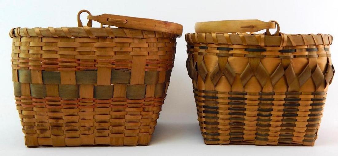 Lot of 2 : Vintage "Starved Rock" Swing Handle Woven: Larger basket is 9 x 12-3/4 x 13; smaller is 8-1/4 x 11-1/2 x 11-1/2.