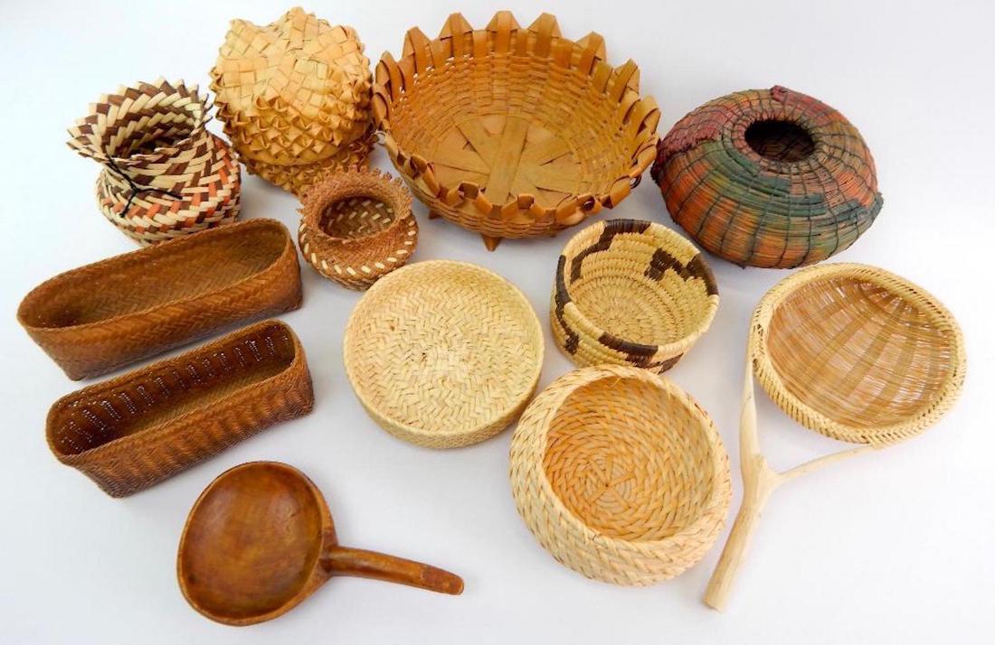 Lot of 12 Native American Basket weaving Examples