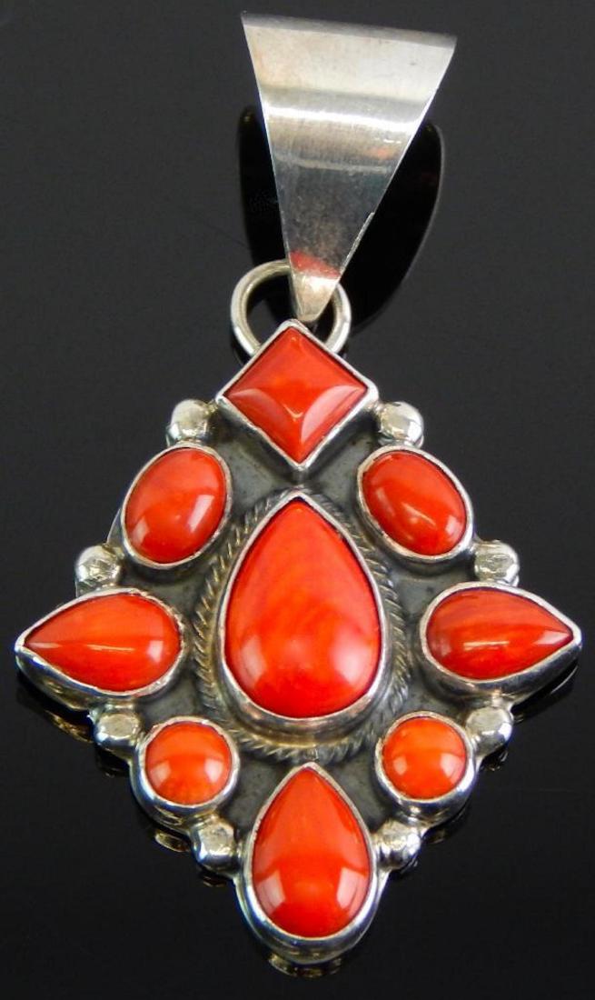 Navajo Sterling Silver and Coral Pendant : Roie Jaque (1 of 2)