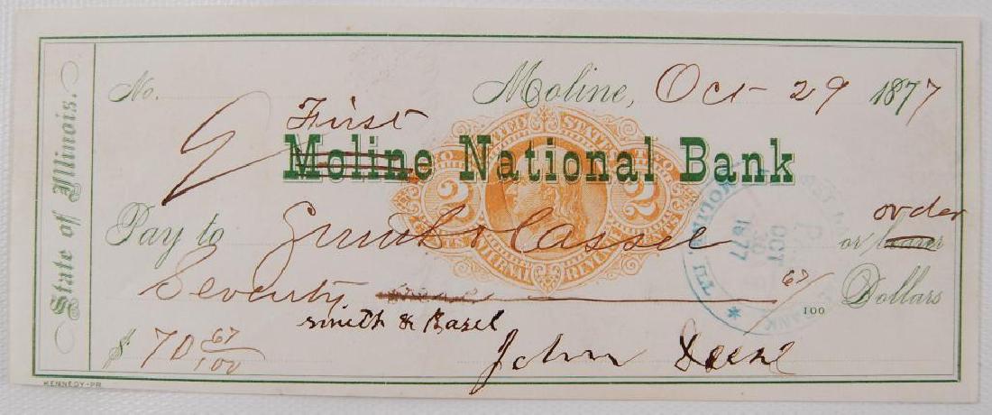 Antique 1877 Moline National Bank Sign John Deere Check (1 of 3)