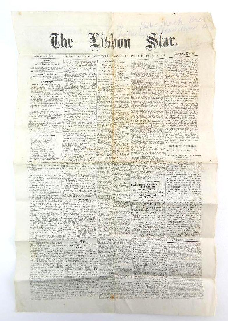 Rare North Dakota Territory The Lisbon Star Feb 9th (1 of 3)