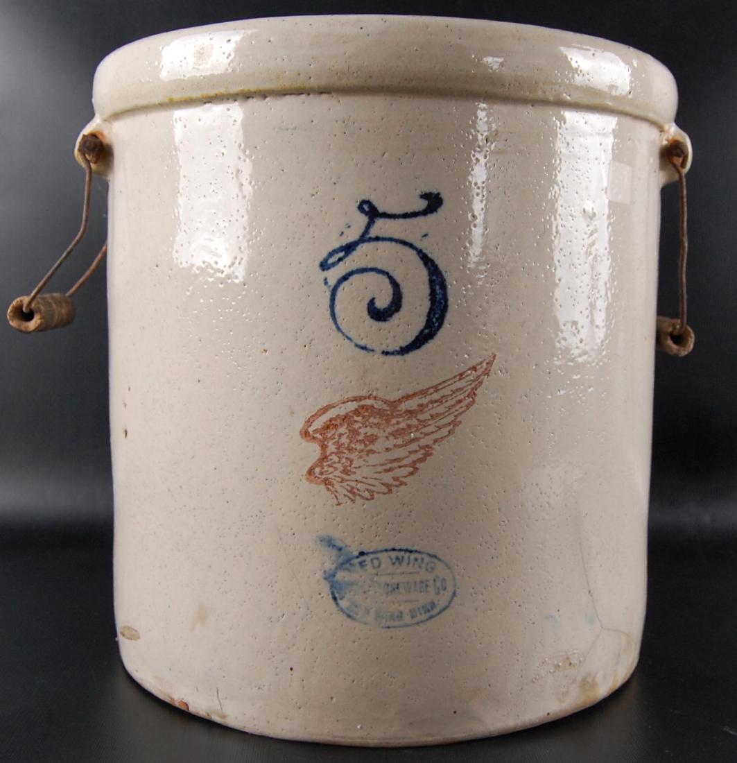 Antique 5 Gallon Red Wing Stoneware Crock with Handles