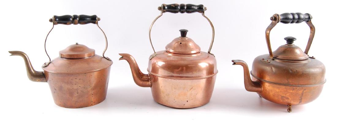 Group of 3 Antique Copper Tea Pots (1 of 3)