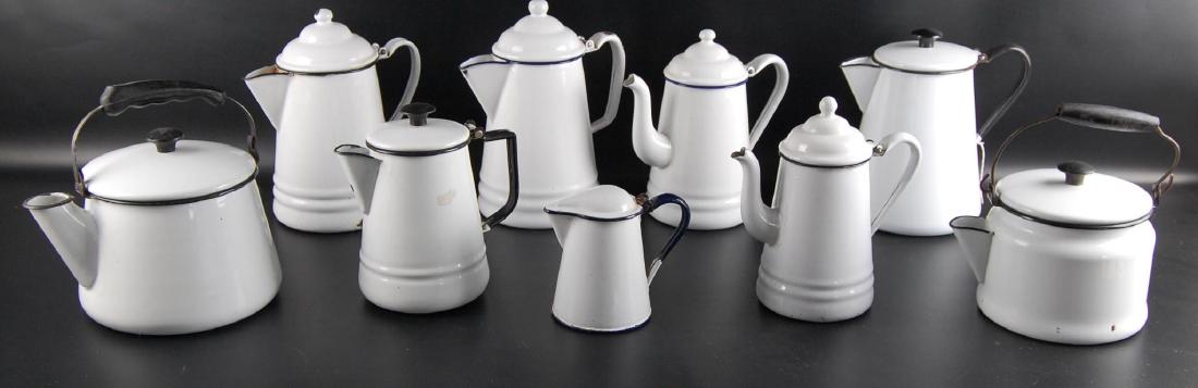 Group of 9 White Enamelware Coffee Pots (1 of 4)