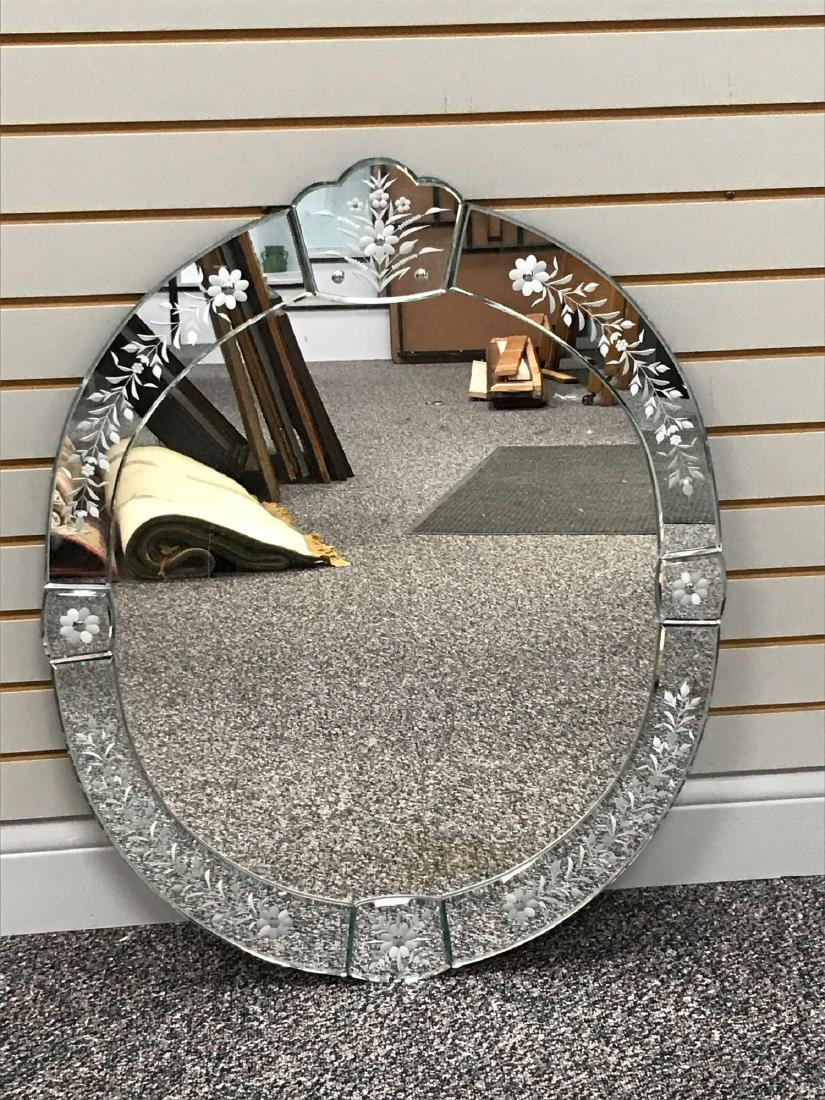 Vintage Oval Floral Etched Decorated Paneled Mirror (1 of 4)