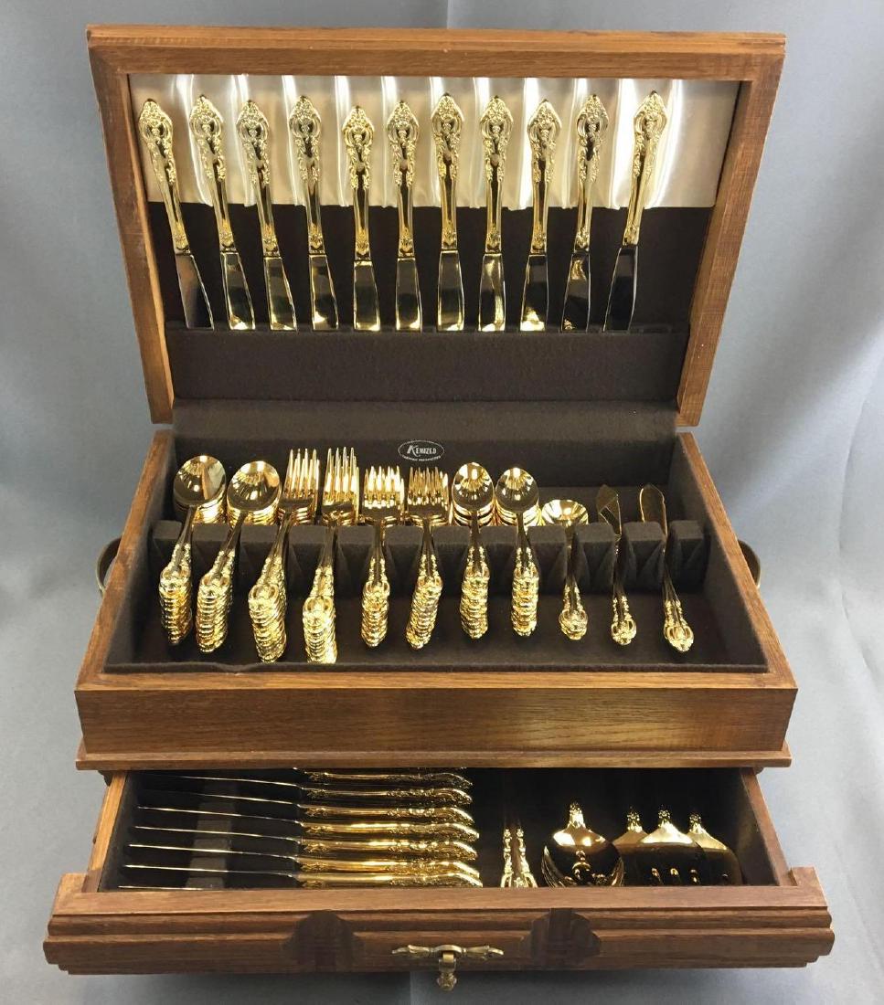 Gold Flatware Set in Fitted Oak Box