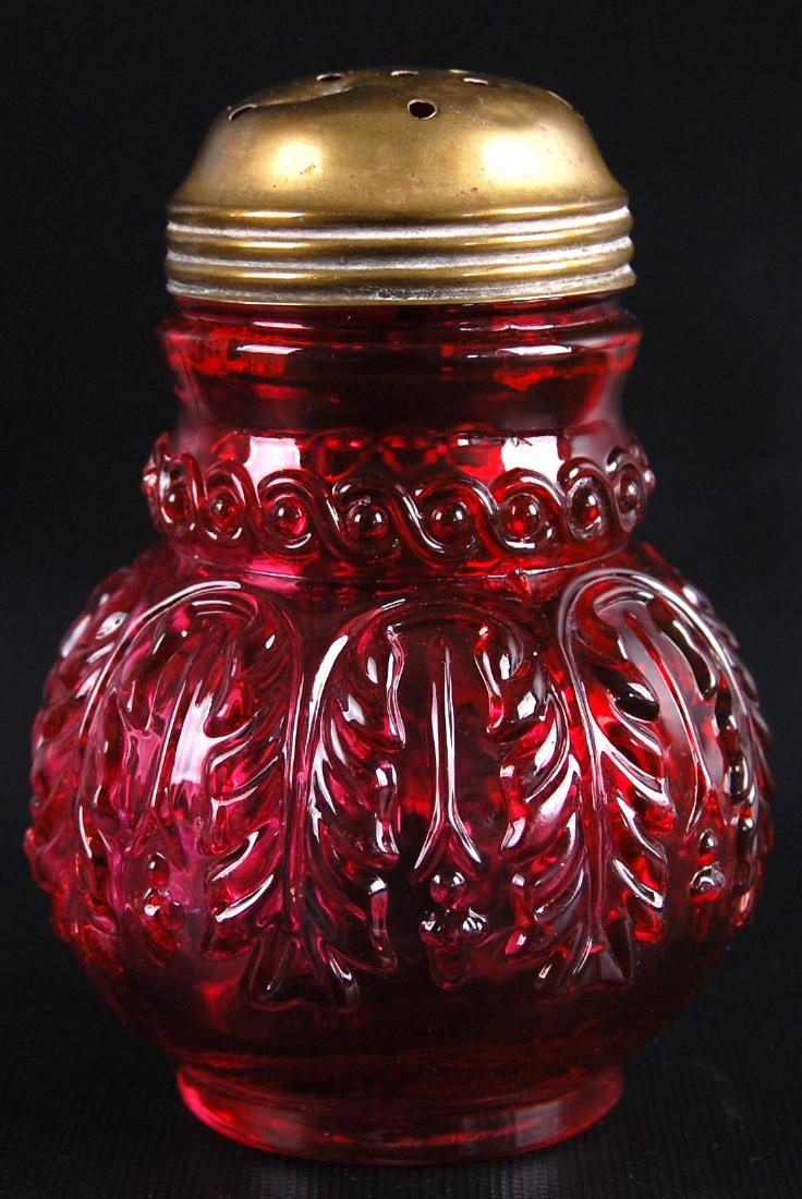 Antique Northwood "Leaf Umbrella" Pattern Cranberry: 4 5/8 tall, Circa 1890