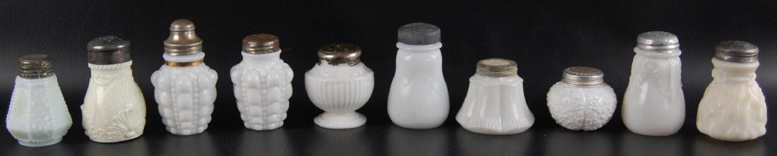 Group of 10 : Antique Milk Glass Salt and Pepper: Tallest 3 3/4 inches