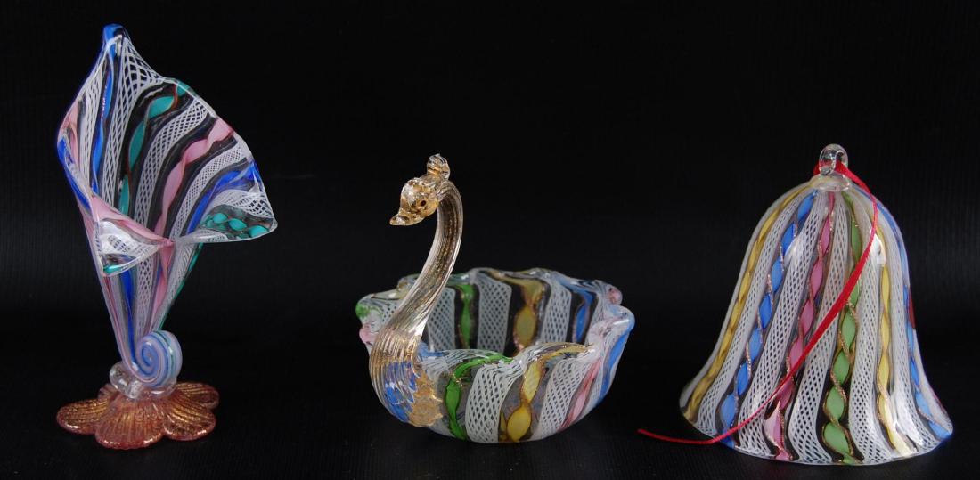 Group of 3 : Vintage Murano Ribbon Glass Bell, Swan, (1 of 3)
