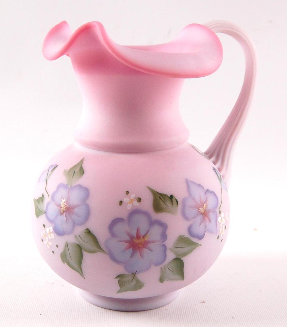 Fenton Signed Blue Burmese Pitcher with Hand Painted (1 of 4)