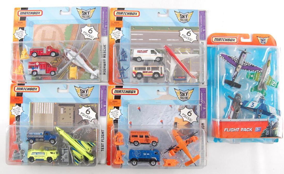 Group of 5 Matchbox Sky Busters 6 and 4 Piece Gift Sets: Includes Blizzard Expedition, MBX International Airport, Test Flight, Highway Rescue, and Flight Pack