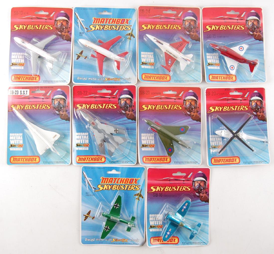 Group of 10 Original Matchbox Sky Busters in Original: Includes SB13, SB24, SB15, SB20, SB21, SB22, SB23, SB7, and SB16