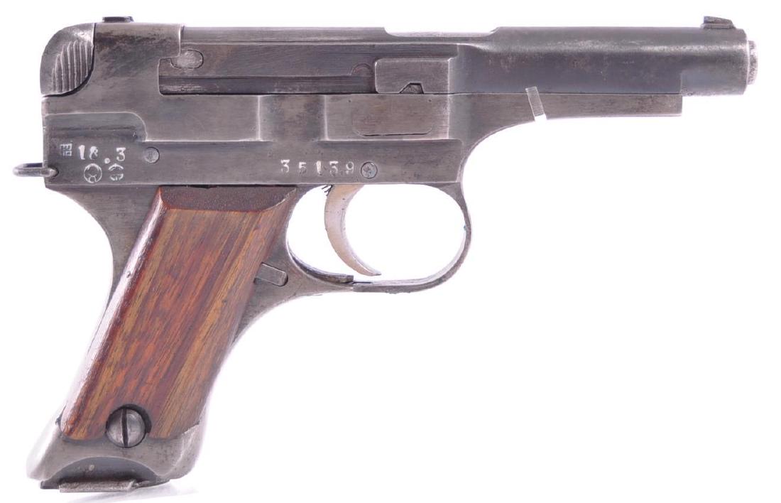 WW2 Japanese Military Type 94 8mm Nambu Semi Auto: Serial Number 35139, Blue, Made 18.3 (March 1943) Magazine #139.