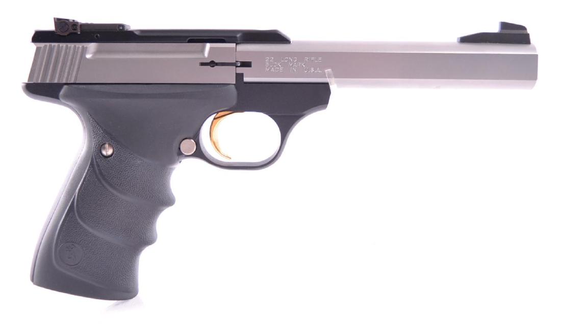 Browning Buck Mark .22 LR. Cal. Semi Auto Target Pistol: Is in Like New and Unfired Condition, Serial Number 515zw07667, 5 1/2 inch Barrel. Includes One Magazine
