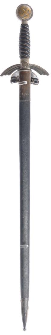 WW2 German Luftwaffe First Model Dress Sword with: Overall length in scabbard is 35 inches made by Paul Weyersberg, Solingen. Blade is 26 inches, Clean and straight with no rust, nicks, grooved. Haft - 4 1/4 inches (between swastika symbols), blue lea