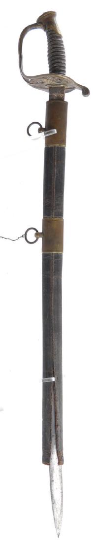 Unmarked Foot Officers Sword with Partial Scabbard: Most likely early US. Overall length 36 inches, Blade is 30 3/8, Hilt is 6 inches, and Scabbard is 24 3/4 inches