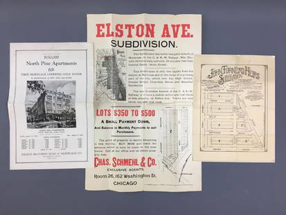 Subdivision and Apartment Building Advertising: Elston Ave Subdivision, John Turner Heirs Subdivision, North Pine Apartments advertisements. North Pine dated 1929