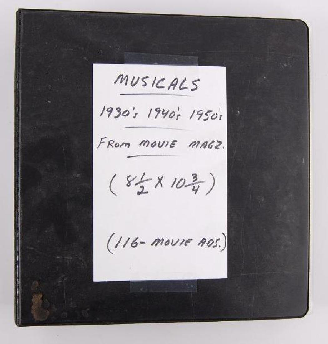 Binder of 116 Vintage Musical Movie Magazine: 8 1/2"x10 3/4", 1930's-50's