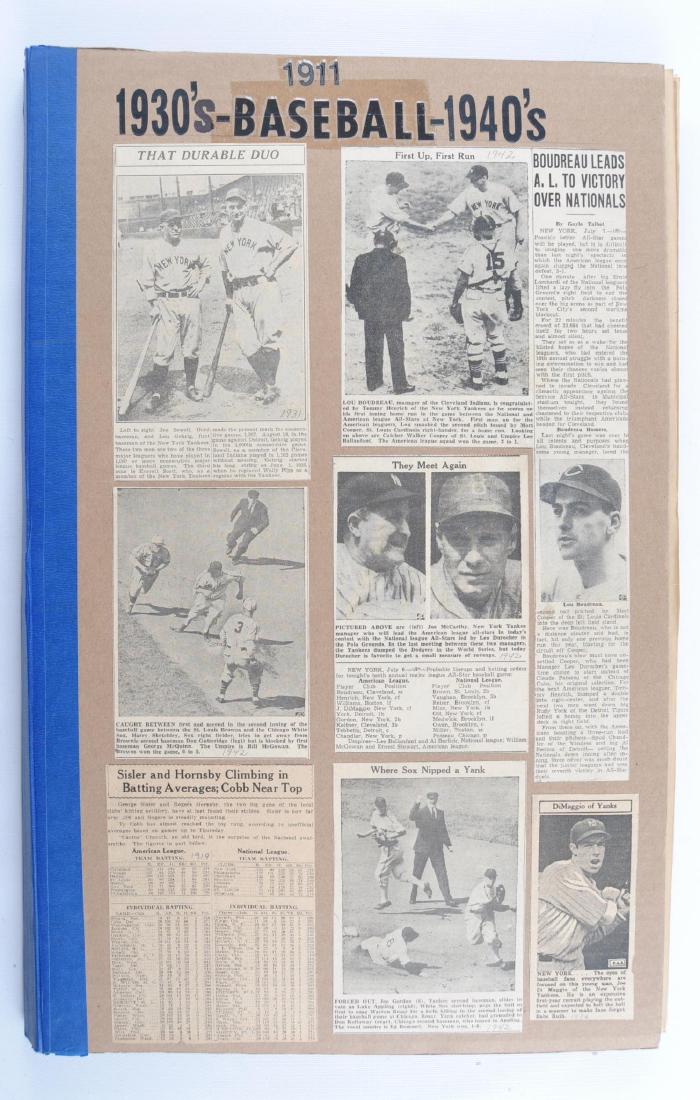 45 Page 1910's, 1930's-1940's Scrapbook Featuring: Includes Babe Ruth, Ty Cobb, and Many More Players