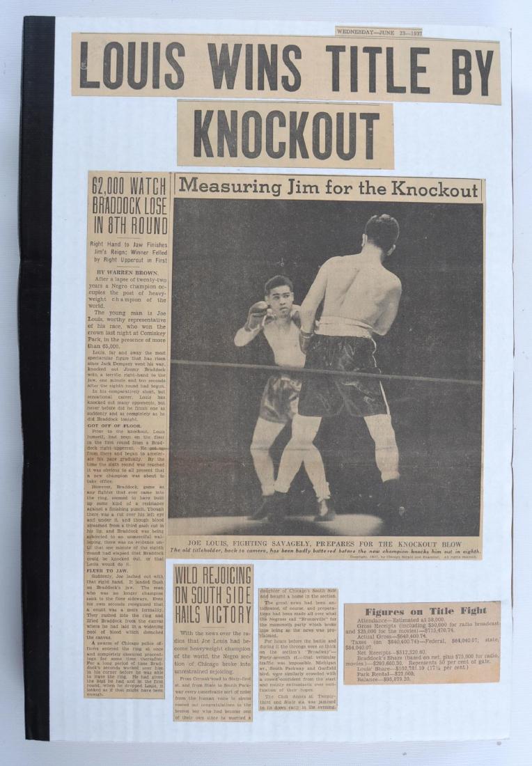 64 Page 1900-1950's Boxing Scrapbook: Includes Joe Louis, Joe Walcott, Rocky Marciano, and Many More