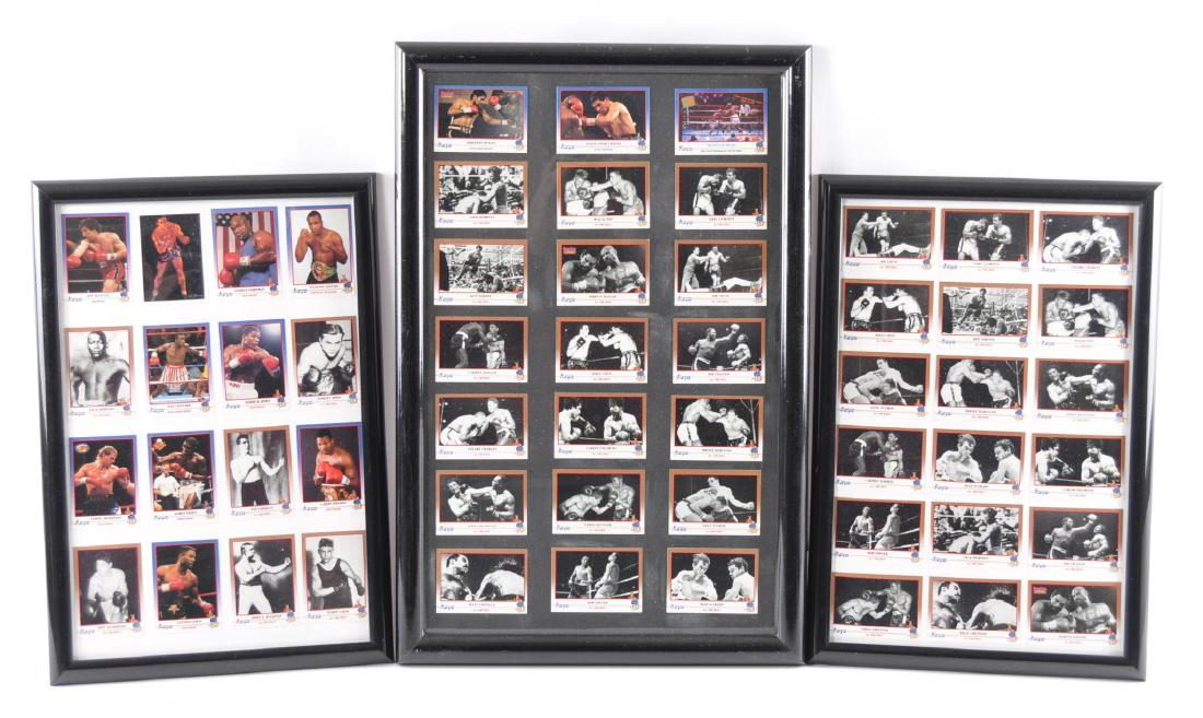 Group of 3 Framed Boxing Card Collections: Includes Tommy Morrison, Sugar Ray Lenard, and More. Largest 16 x 24 inches
