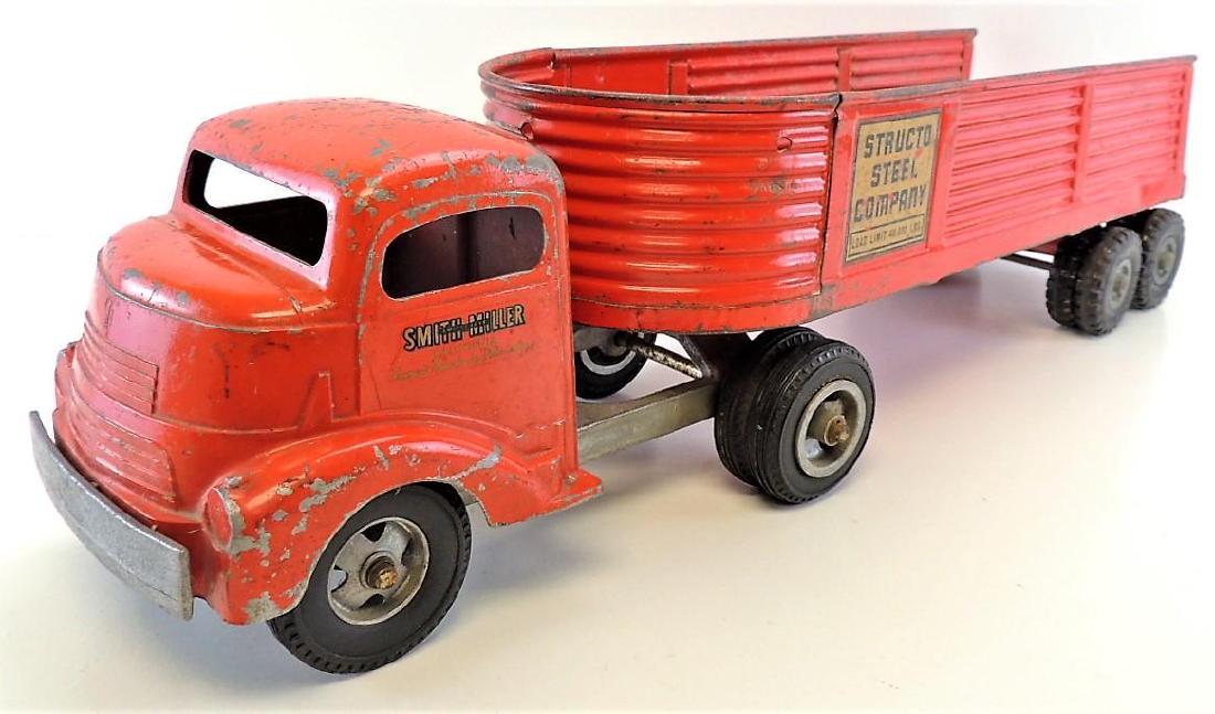 Vintage Structo Steel Company Cab & Trailer.: Original paint , Smith Miller Smitty Toys California Cab Red 21".