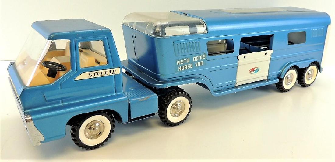 Vintage Structo Blue Semi Vista Dome Horse Van.: Original paint, pressed steel 21.5" long.