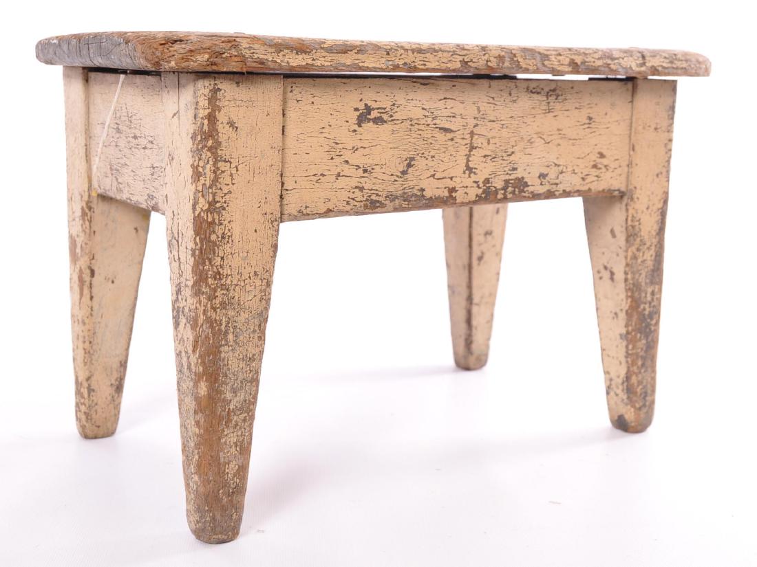 Antique Primitive Painted Step Stool: 14 x 7 1/2 x 9 1/2 inches. Tan paint is chipping