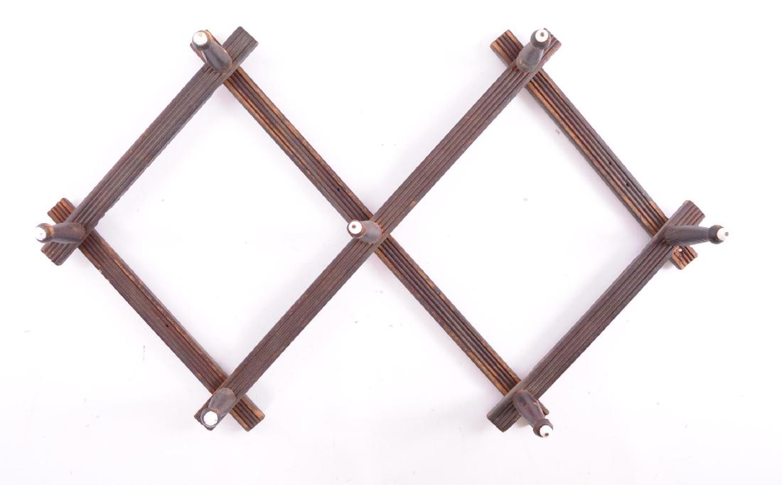 Antique Wall Hanging Coat Rack with Porcelain Accents: 24 x 14 inches expanded