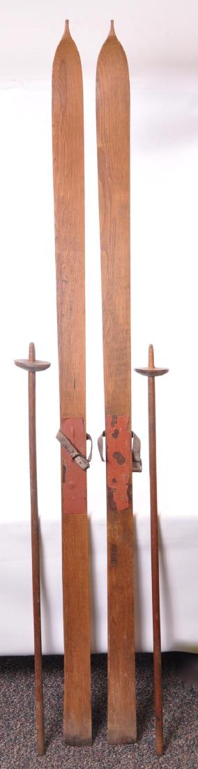 Pair of Antique Cross Country Skis and Ski Poles: Ski's Measure 3 3/4 x 83 inches