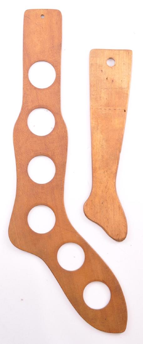 Group of 2 Antique Primitive Wooden Sock Stretchers: Largest 24 x 4 1/2 inches