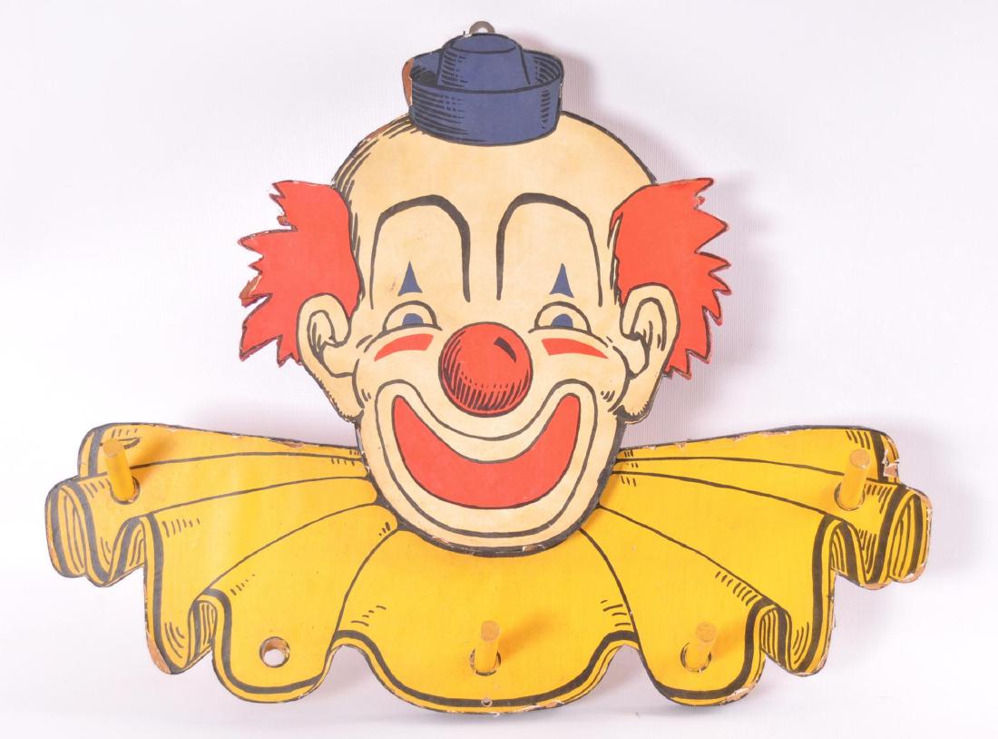 Vintage Child's Clown Coat Rack: Missing one peg, 21 x 16 inches