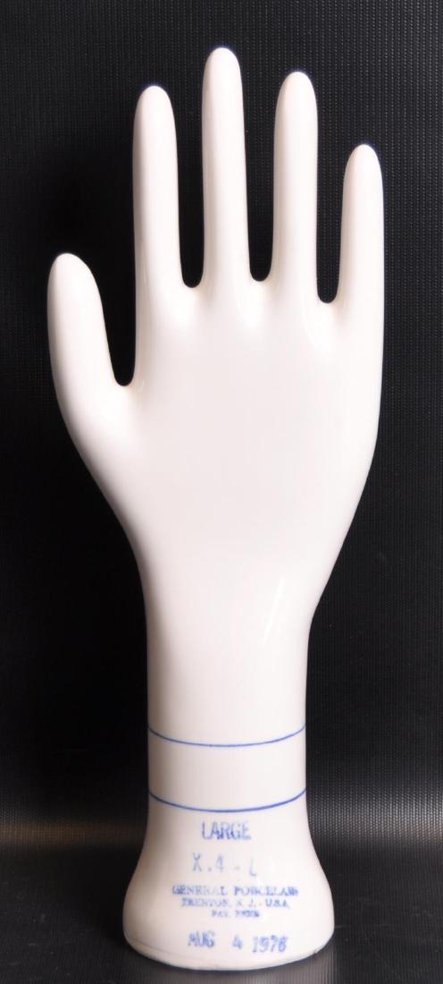 Vintage Porcelain Glove Form: Large X.4-L General Porcelain Trenton N.J. Aug 4 1978. 14 x 5 1/4 inches