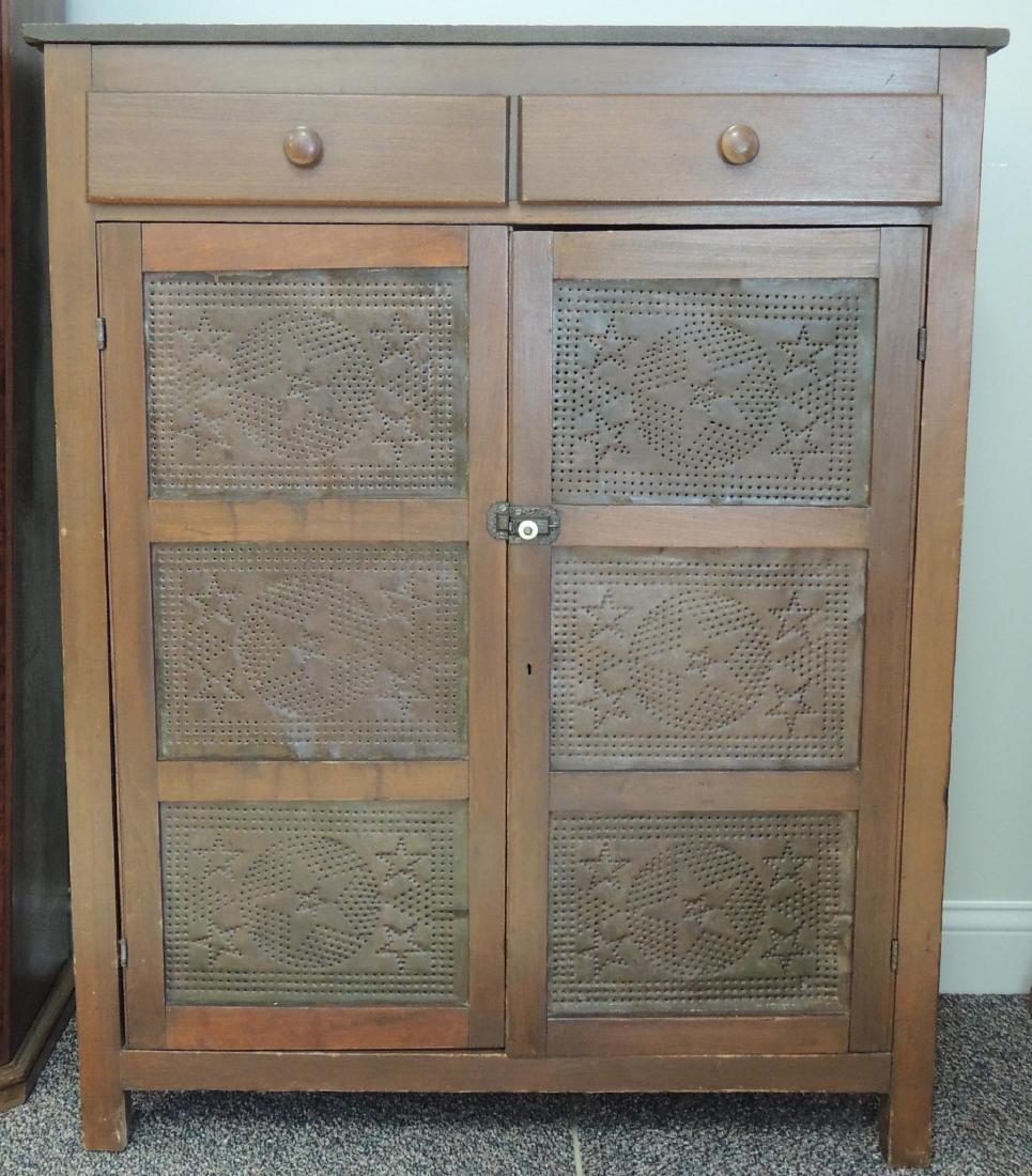 Antique Pine Pie Safe with Star Pattern Punched Tin