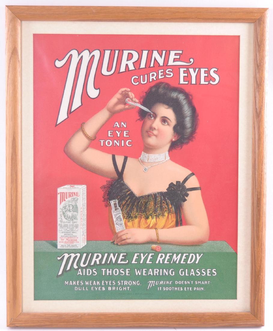 Vintage "Murine Eye Remedy" Framed Advertisement: 17 1/2 x 21 1/2 inches